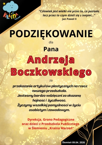 podziękowanie dlaPana Boczkowskiego